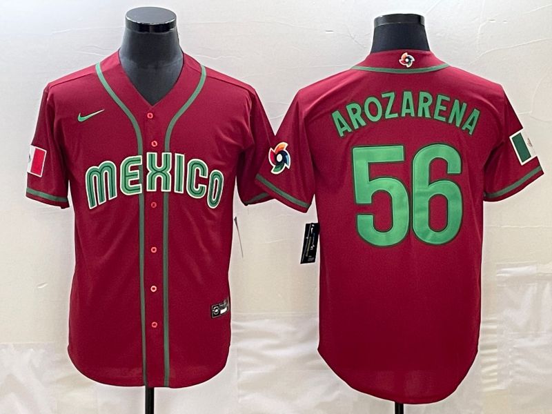 Men 2023 World Cub Mexico 56 Arozarena Red Nike MLB Jersey15